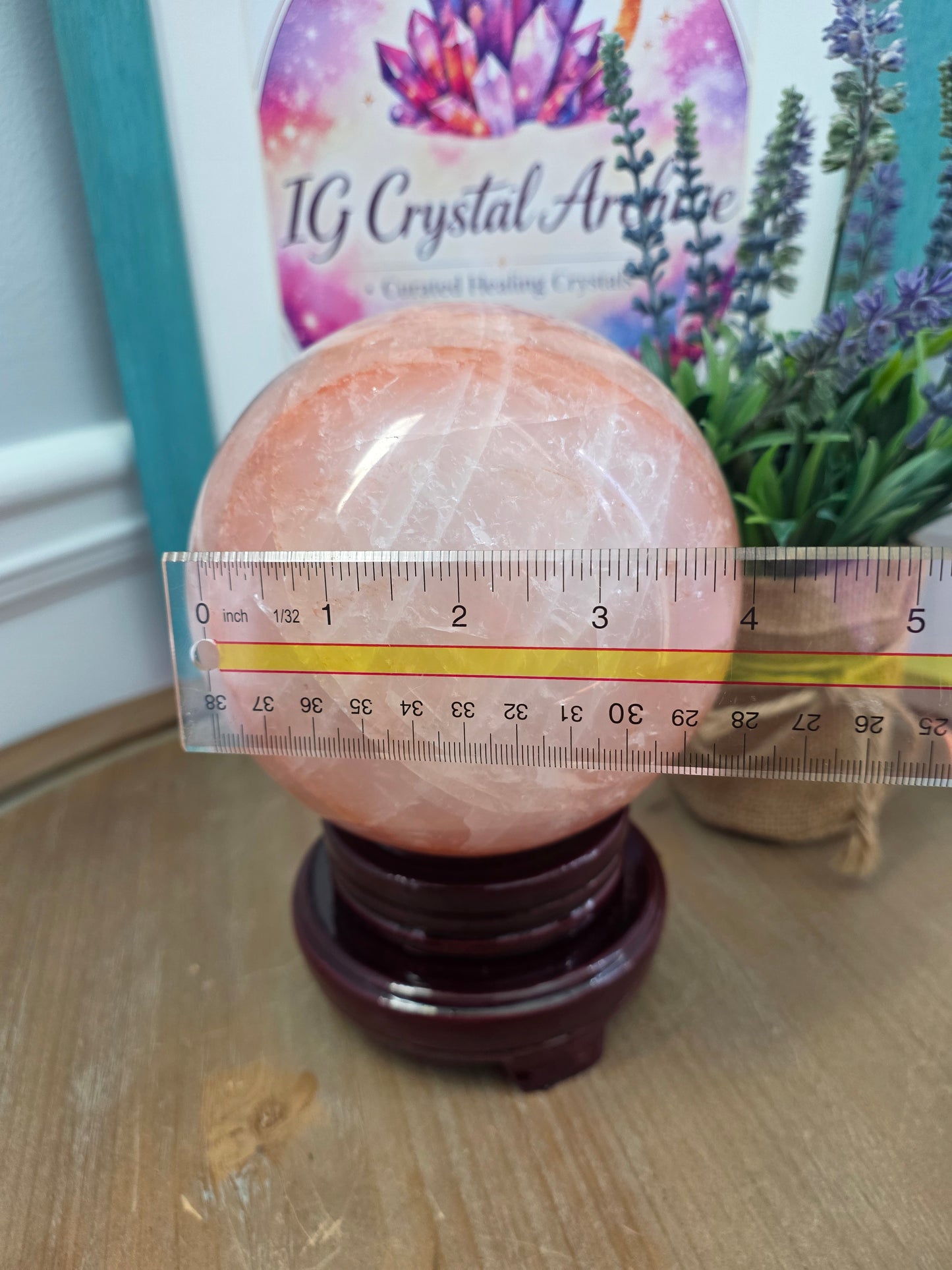 Large Pink Calcite Sphere 4" | Natural Mangano Calcite Crystal Sphere with Stand | Polished Pink Stone Home Décor
