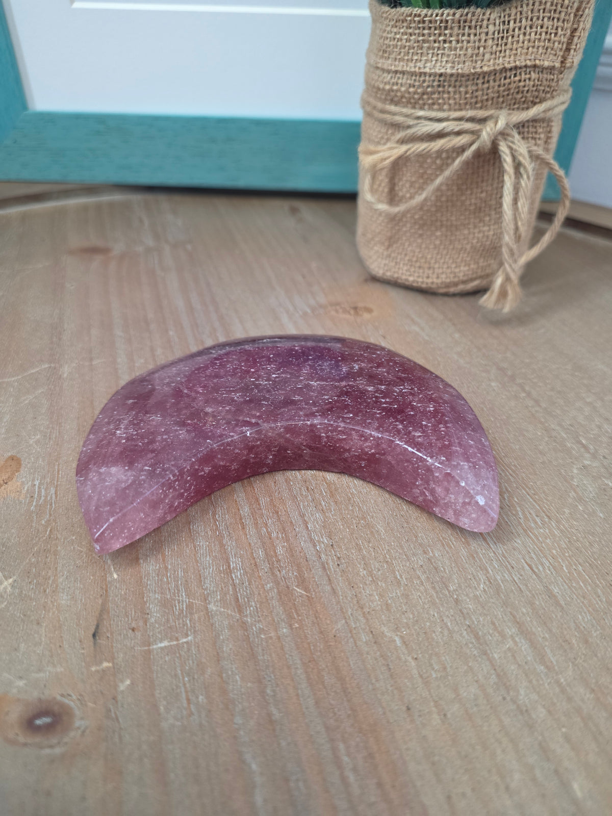 Strawberry Quartz Crescent Moon Carving | 4" Natural Crystal Moon | Pink Gemstone Home Décor