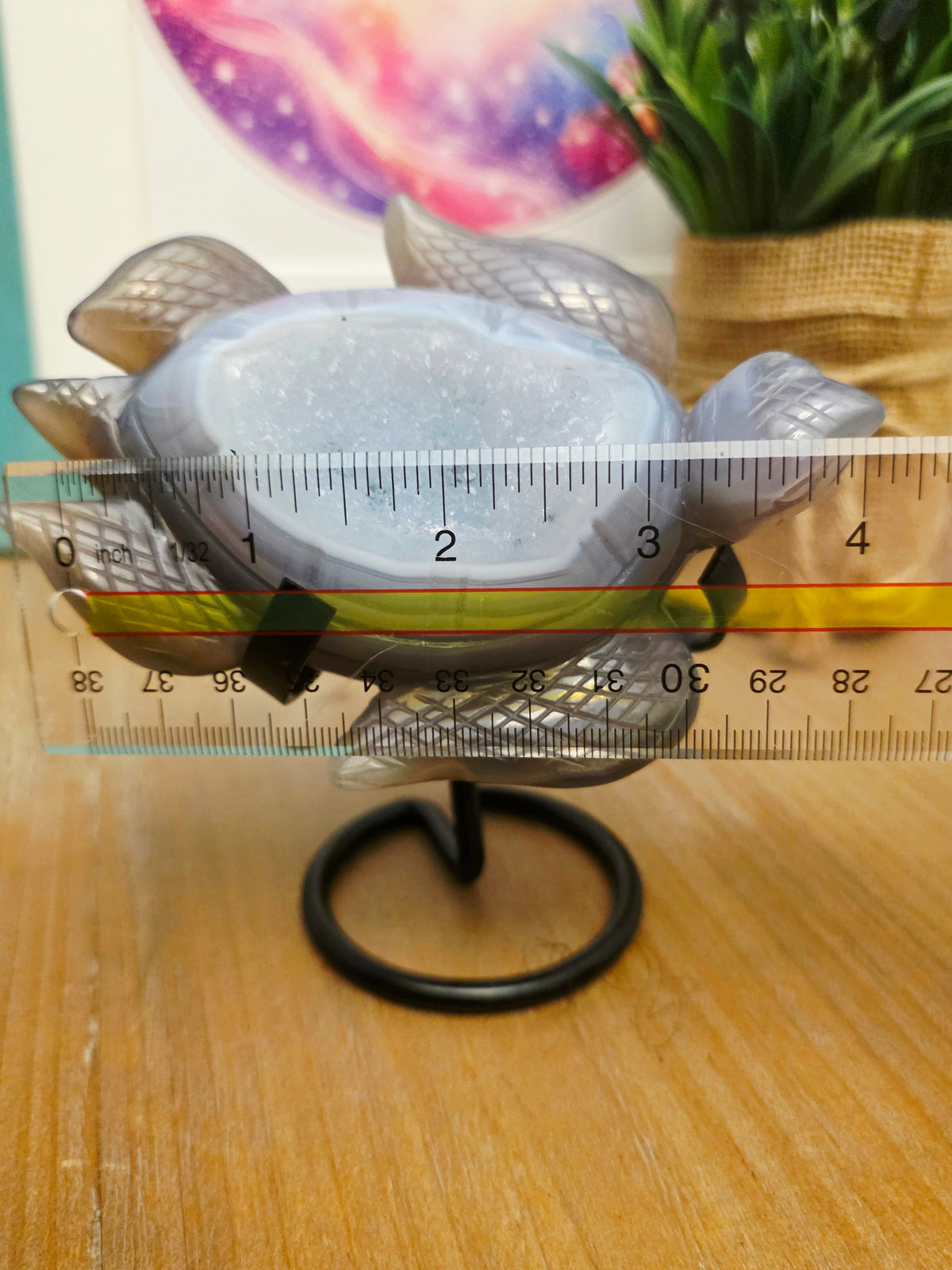 Druzy Agate Sea Turtle Crystal Carving | Gray Blue Banded Agate Turtle with Druzy | Ocean Crystal Decor | Crystal Collector Gift