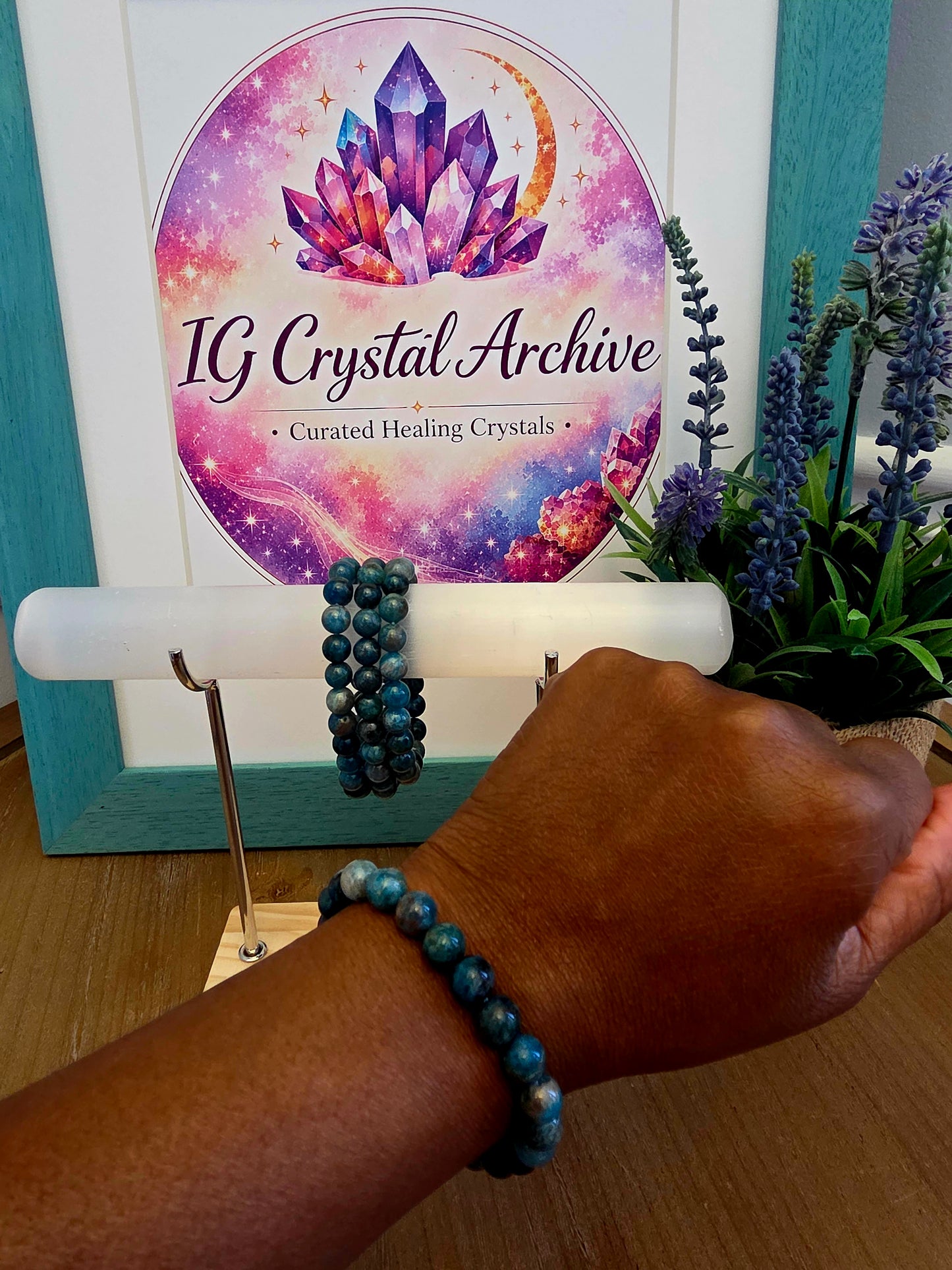 Natural Blue Apatite Crystal Bracelet | Blue Gemstone Beaded Bracelet | Motivation & Manifestation Crystal Jewelry | Stretch Bracelet
