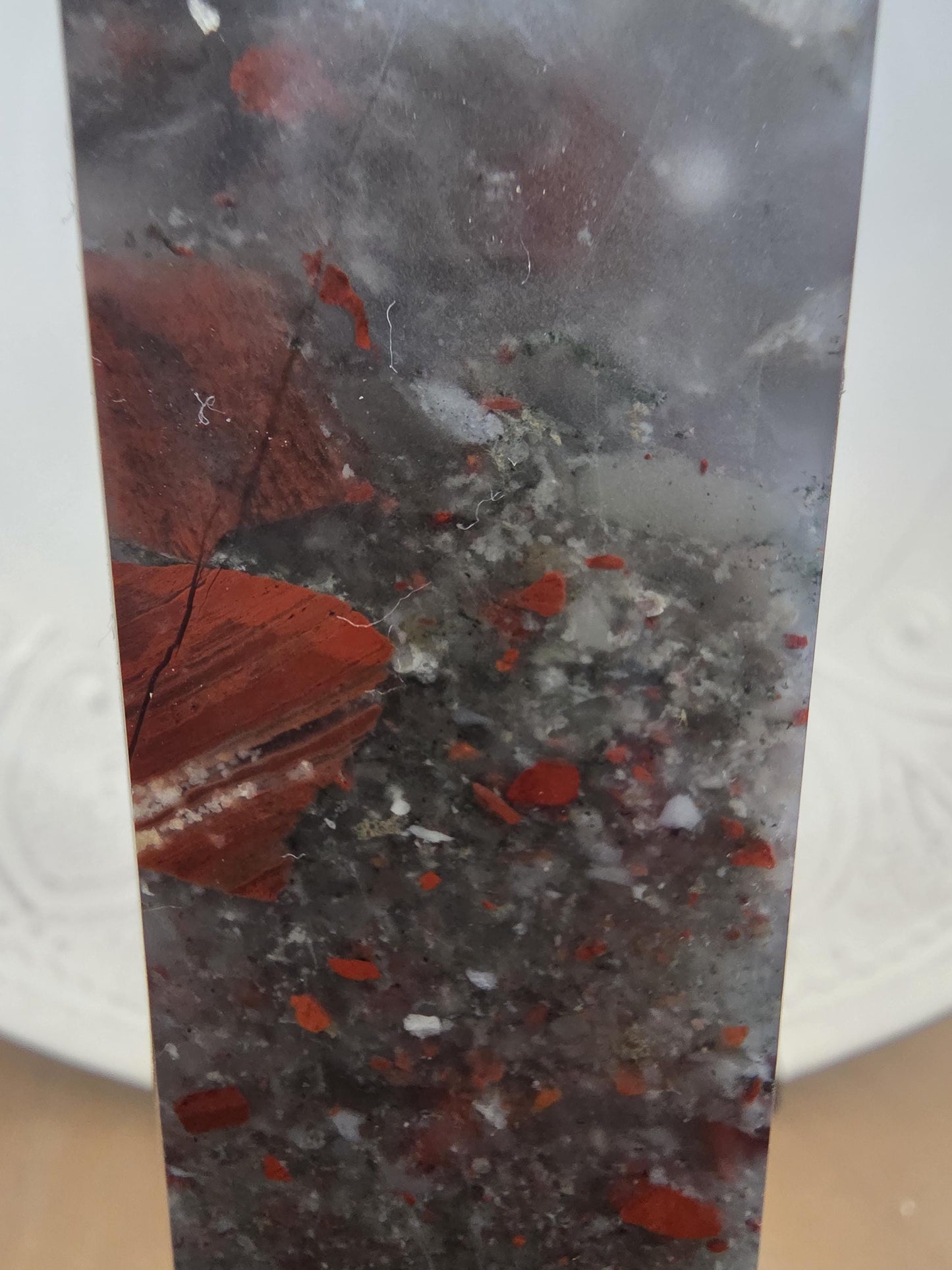 Large African Bloodstone Tower | Polished Red Inclusion Crystal Decor