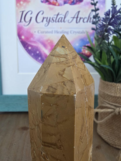 Picture Jasper Tower | Natural Desert-Toned Jasper Point | Polished Statement Crystal