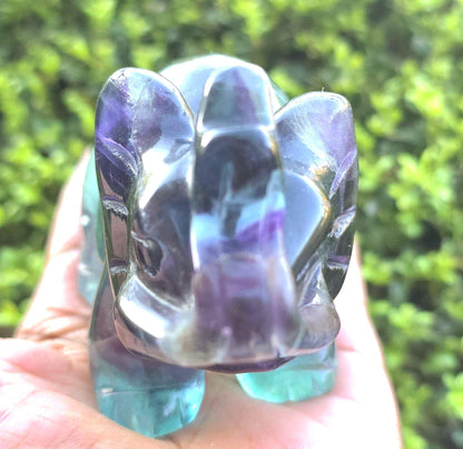 Rainbow Fluorite Elephant Carving | Purple Green Crystal Stone, Wisdom Decor