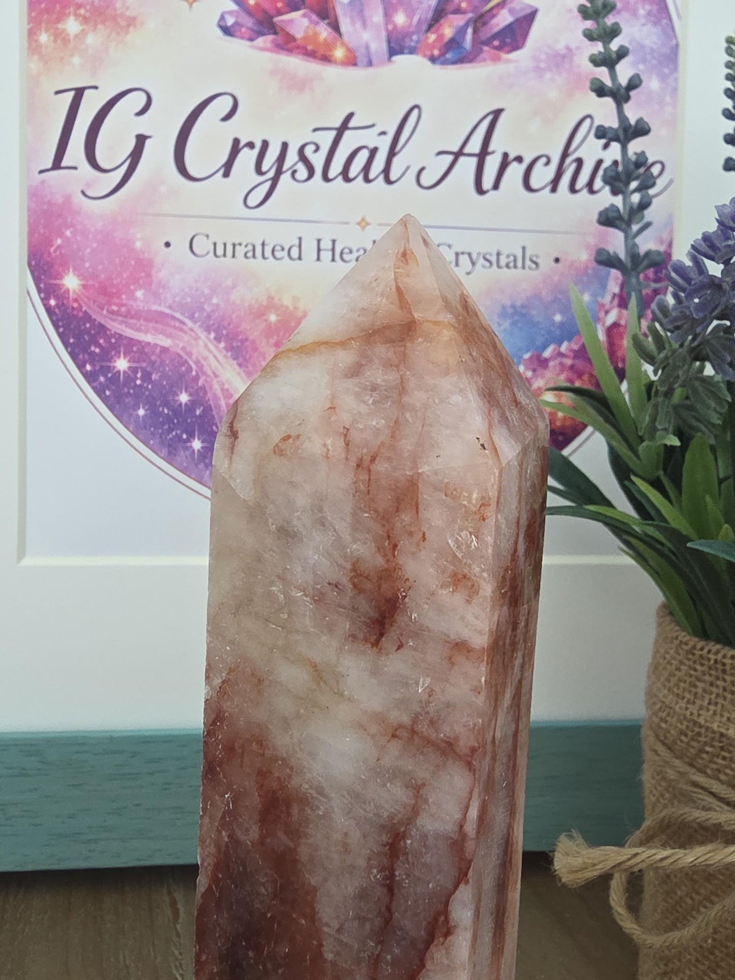 Large Hematoid Quartz Tower | Red Vein Polished Crystal Décor
