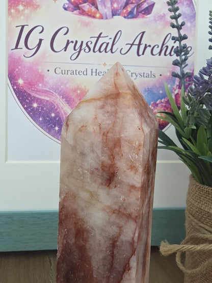 Large Hematoid Quartz Tower | Red Vein Polished Crystal Décor