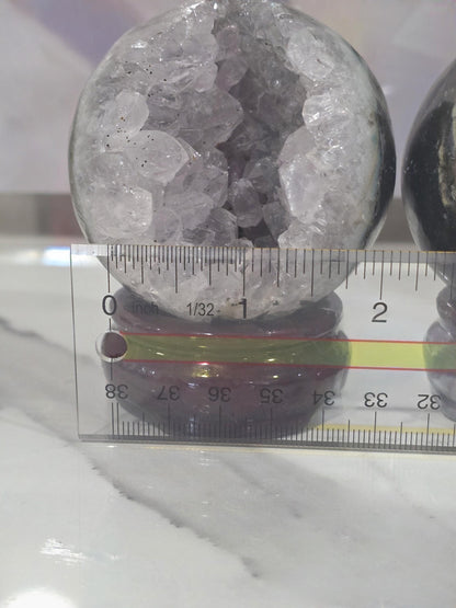 Amethyst Geode Sphere Pair w/ Stands | Druzy Crystal Set