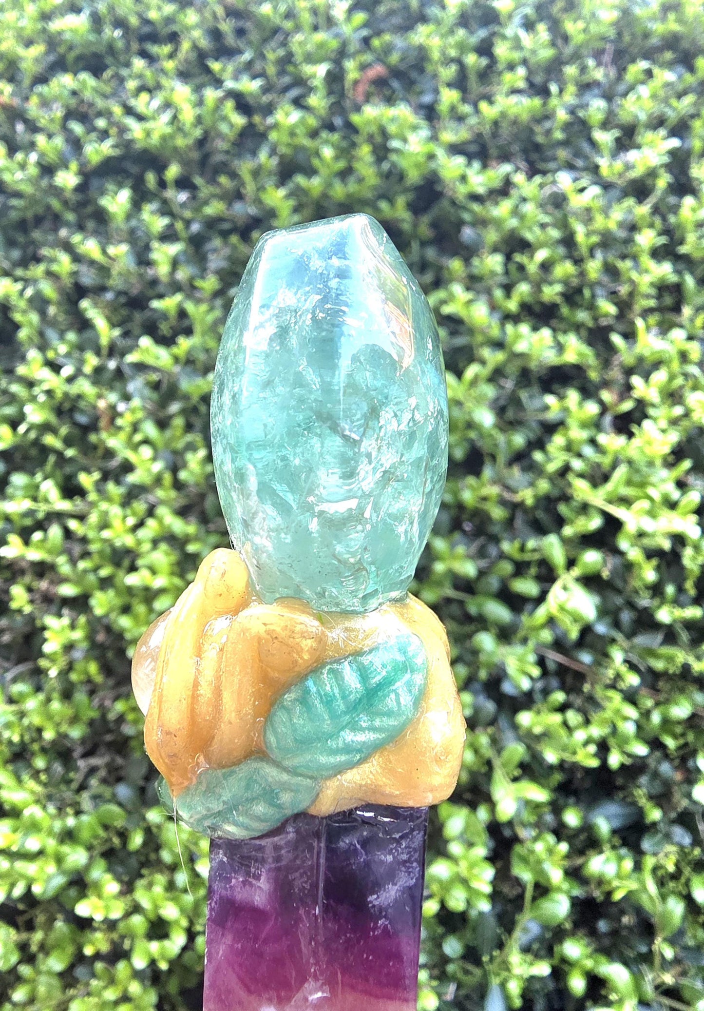 Polished Fluorite Crystal Wand – Decorative Top, Amethyst Point, Spiritual Tool