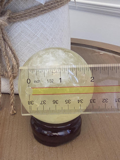 Polished Yellow Calcite Sphere | Pale Lemon Crystal Orb, Meditation Decor