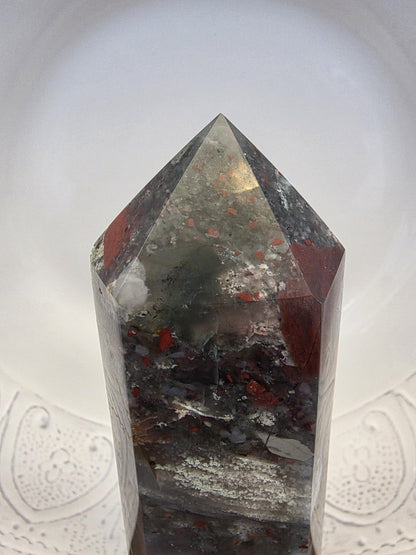 Large African Bloodstone Tower | Polished Red Inclusion Crystal Decor