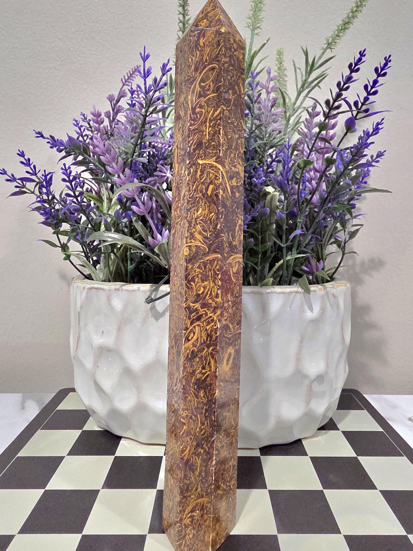 Calligraphy Jasper Tower, Script Mariyam Crystal Obelisk, Unique Pattern Home Decor