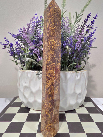 Calligraphy Jasper Tower, Script Mariyam Crystal Obelisk, Unique Pattern Home Decor