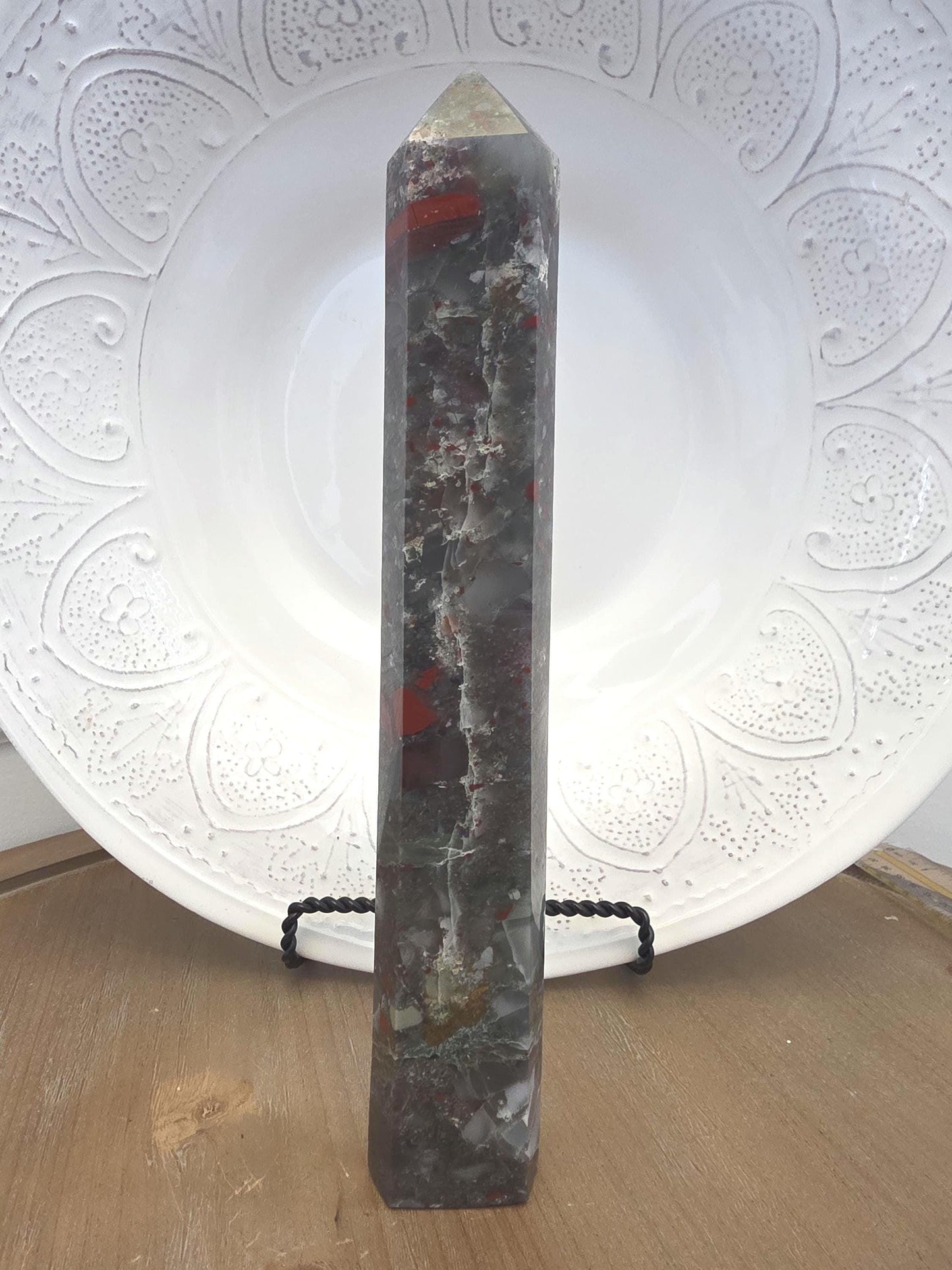 Large African Bloodstone Tower | Polished Red Inclusion Crystal Decor