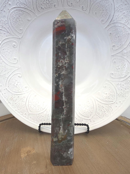 Large African Bloodstone Tower | Polished Red Inclusion Crystal Decor