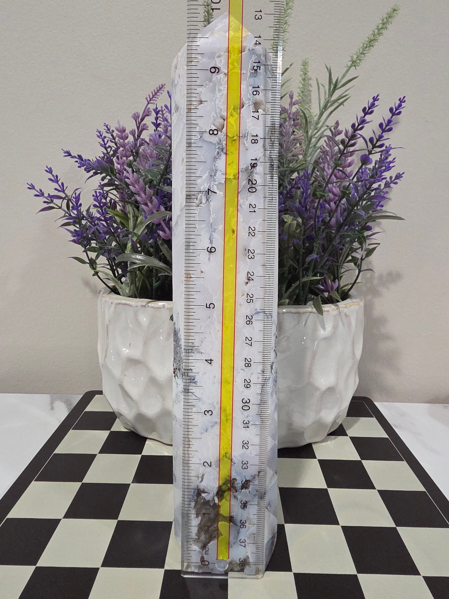 White Flower Agate Tower 6” | Natural Druzy Agate Crystal Point | Polished White Gray Stone Décor | IG Crystal Archive