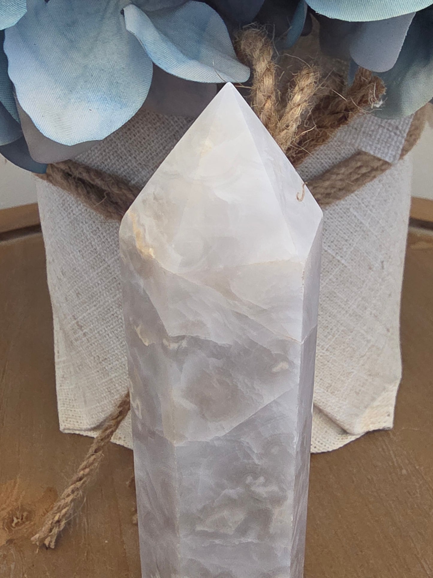 Gray Flower Agate Tower 6” | White Gray Polished Crystal Point | Natural Cloudy Agate Stone Décor | IG Crystal Archive