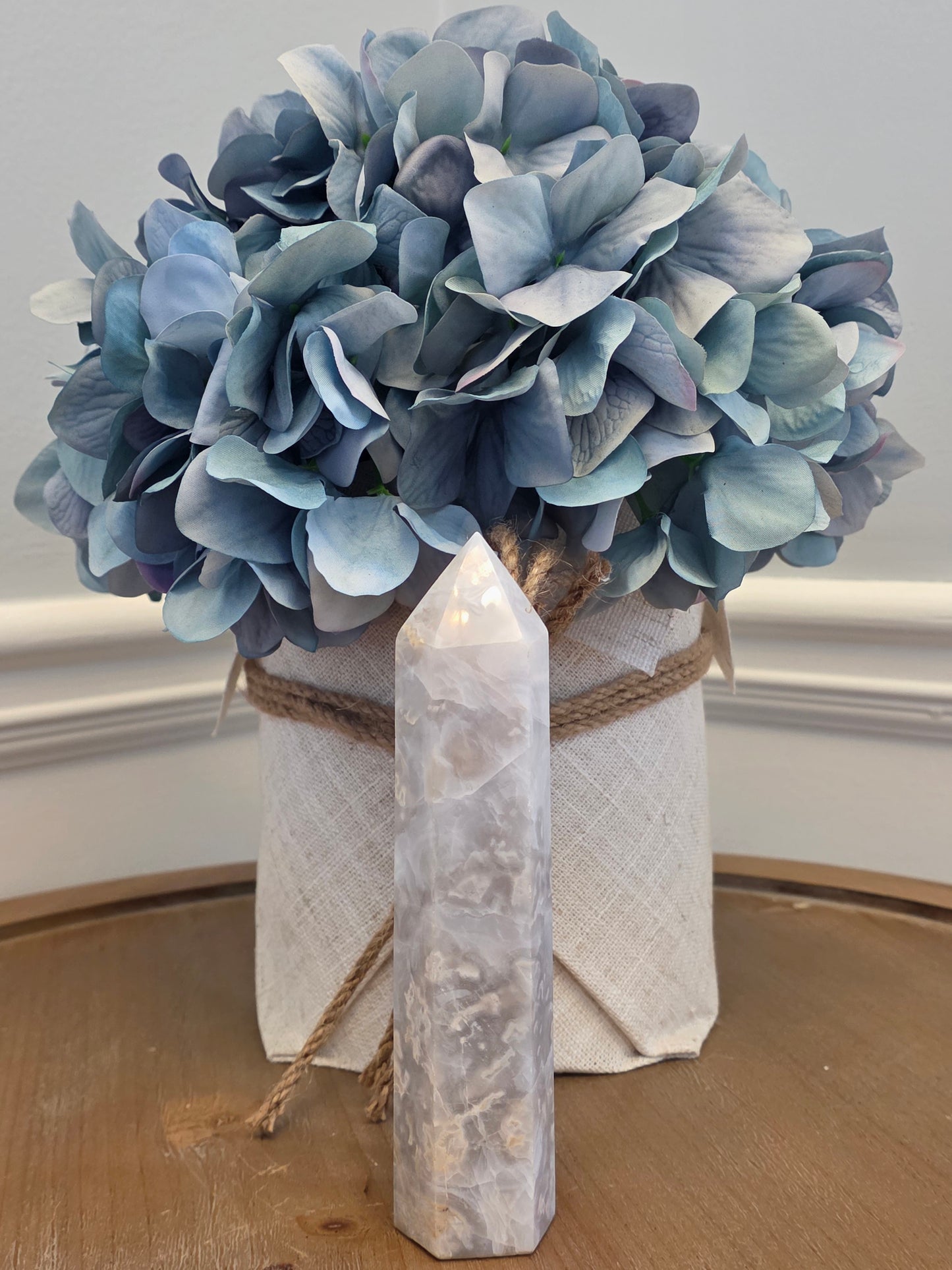 Gray Flower Agate Tower 6” | White Gray Polished Crystal Point | Natural Cloudy Agate Stone Décor | IG Crystal Archive