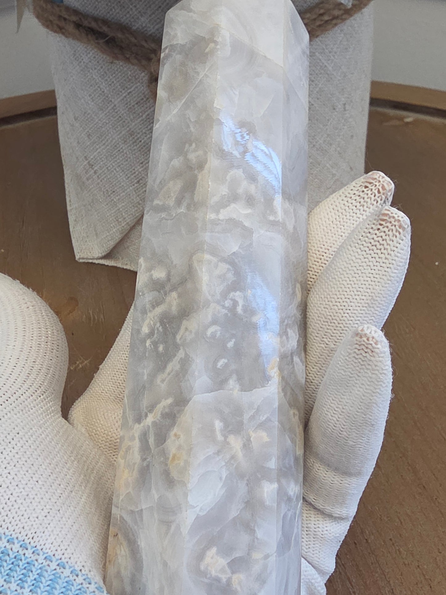 Gray Flower Agate Tower 6” | White Gray Polished Crystal Point | Natural Cloudy Agate Stone Décor | IG Crystal Archive