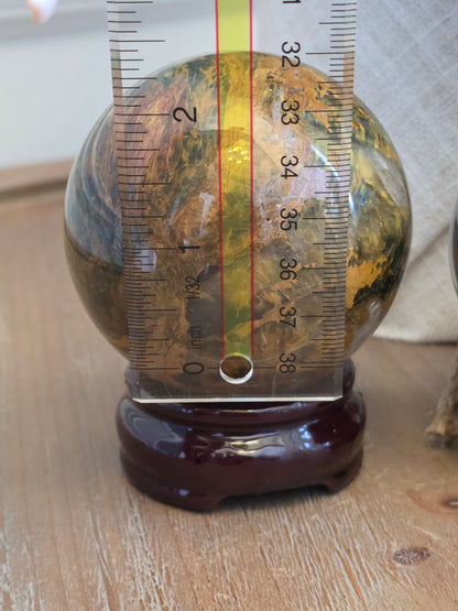 Natural Pietersite Sphere 55mm – Golden Blue Brown Polished Crystal Ball, Stormy Statement Décor, Unique Collector Mineral