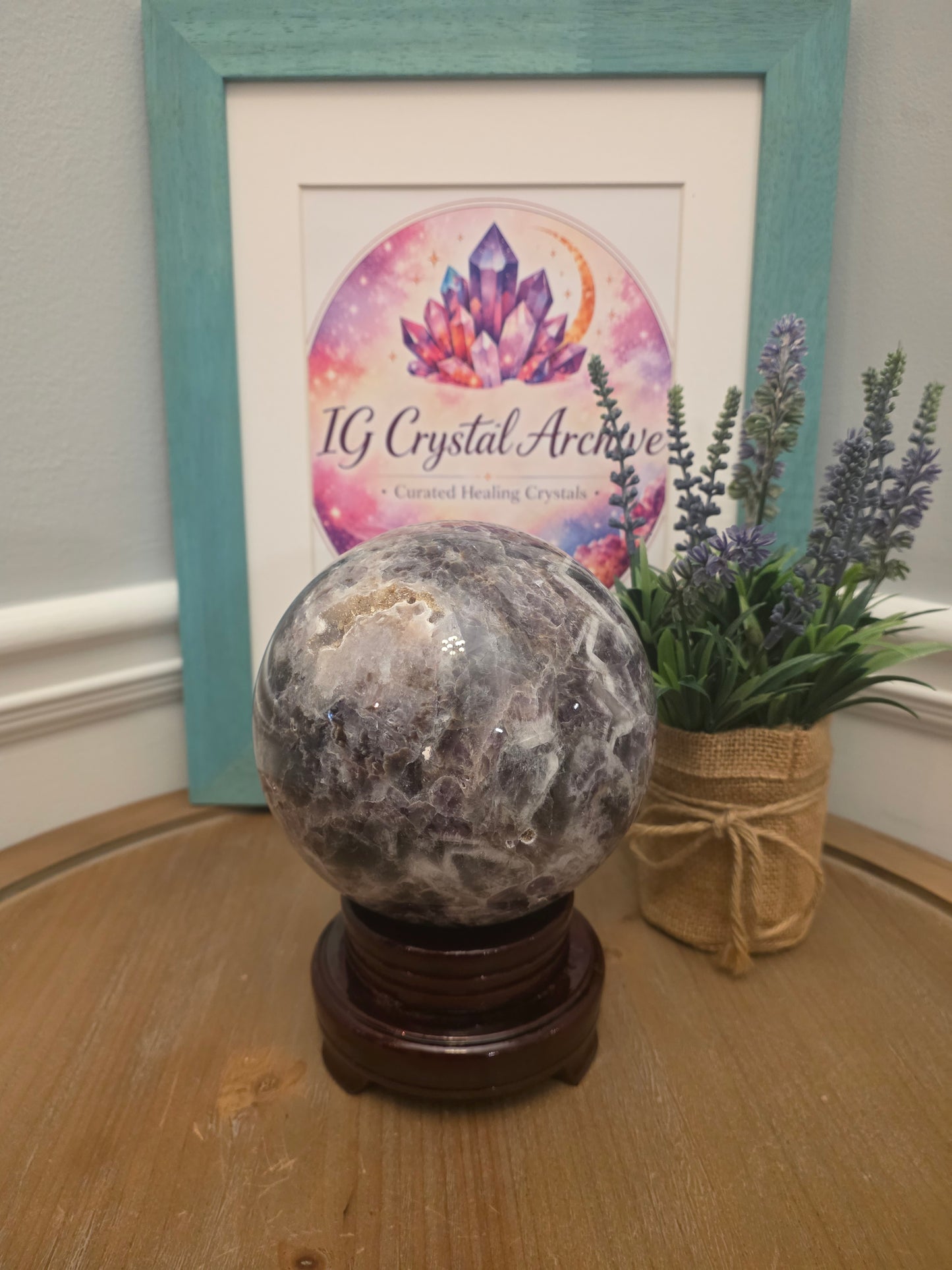 Large 4" Purple Lepidolite Crystal Sphere | Natural Polished Lavender Mica Quartz Display Stone | Home Office Décor