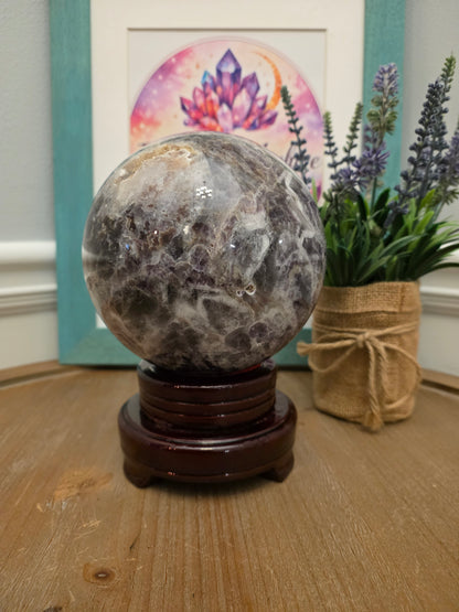 Large 4" Purple Lepidolite Crystal Sphere | Natural Polished Lavender Mica Quartz Display Stone | Home Office Décor