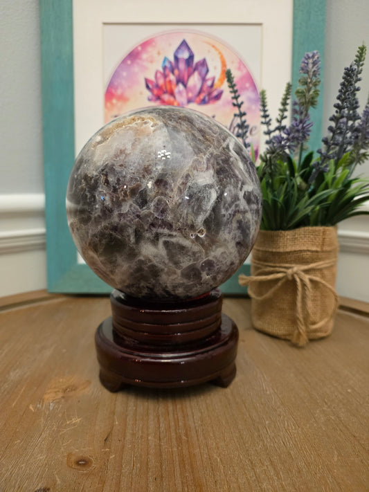 Large 4" Purple Lepidolite Crystal Sphere | Natural Polished Lavender Mica Quartz Display Stone | Home Office Décor