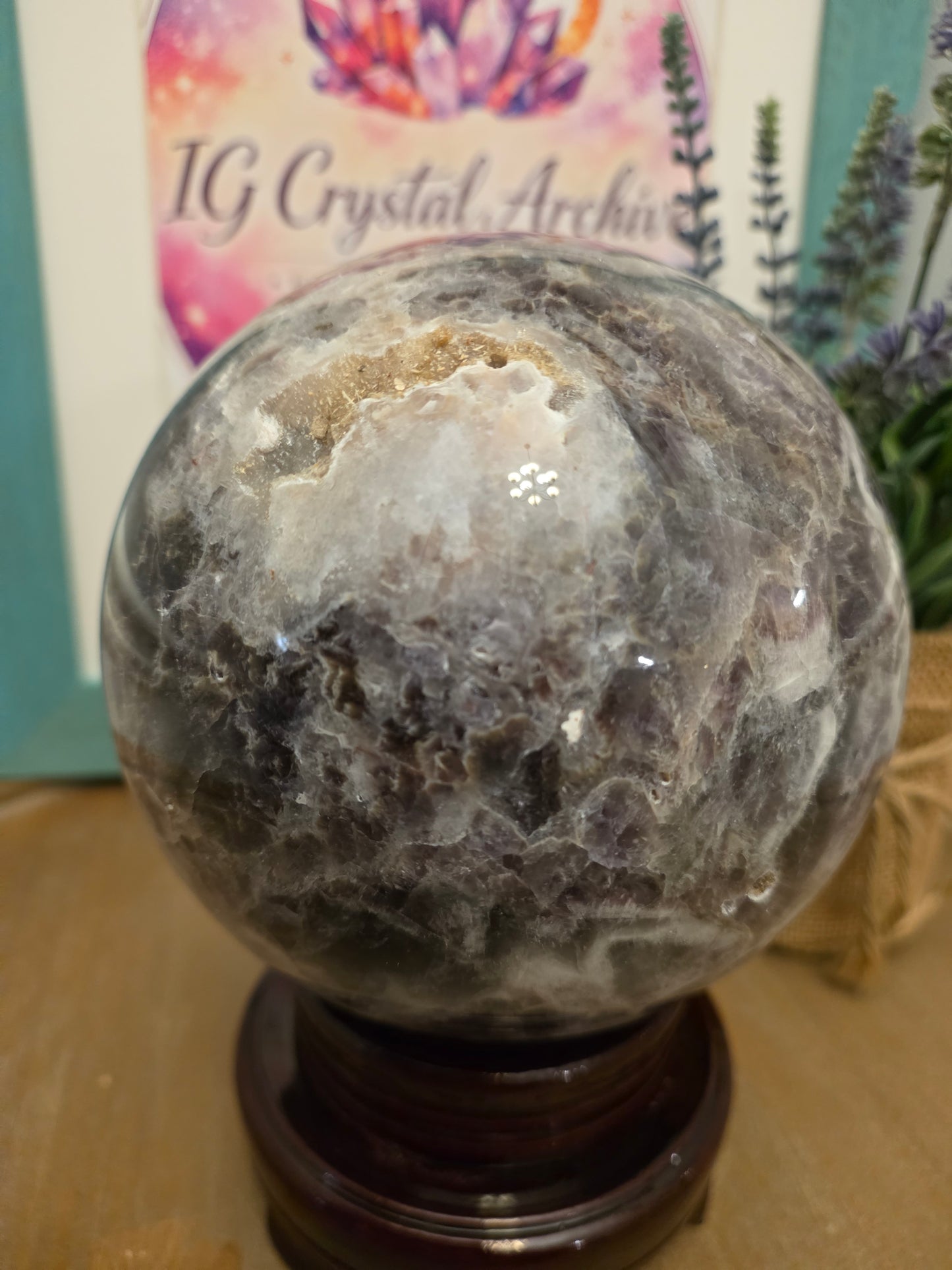Large 4" Purple Lepidolite Crystal Sphere | Natural Polished Lavender Mica Quartz Display Stone | Home Office Décor