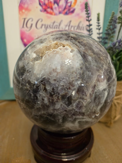 Large 4" Purple Lepidolite Crystal Sphere | Natural Polished Lavender Mica Quartz Display Stone | Home Office Décor