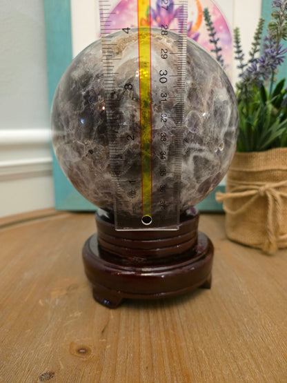 Large 4" Purple Lepidolite Crystal Sphere | Natural Polished Lavender Mica Quartz Display Stone | Home Office Décor