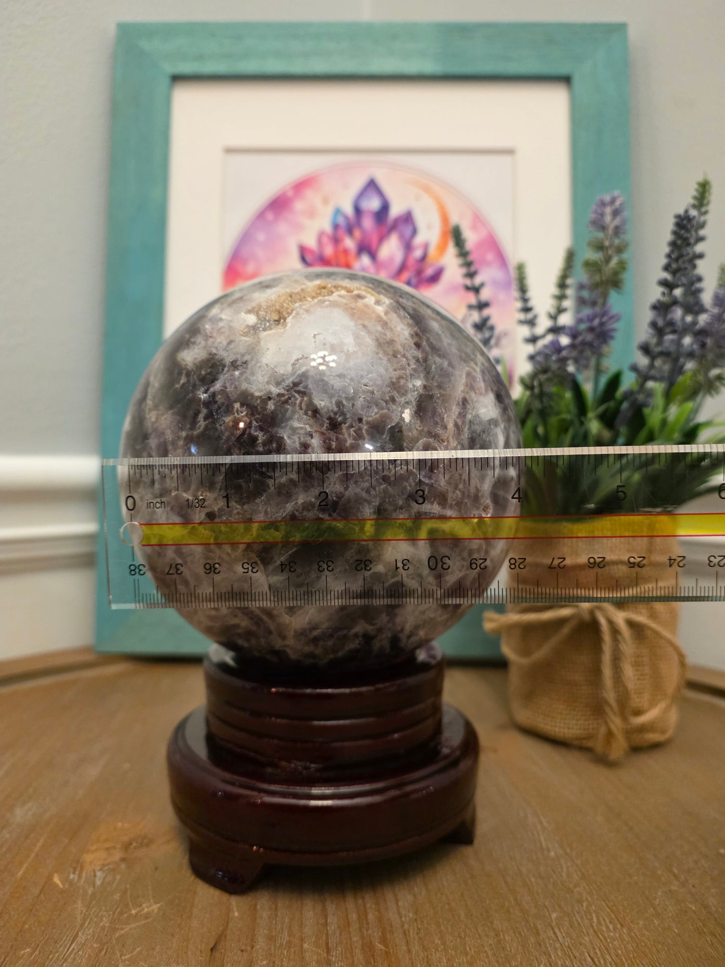 Large 4" Purple Lepidolite Crystal Sphere | Natural Polished Lavender Mica Quartz Display Stone | Home Office Décor