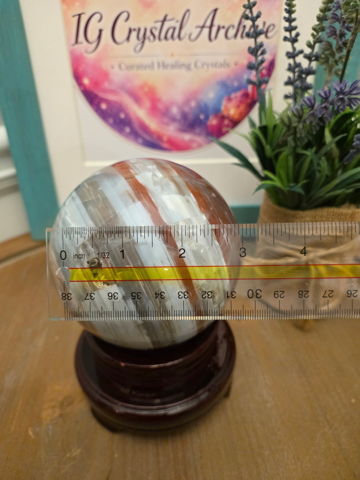 Large Banded Agate Sphere with Druzy | 3" Natural Polished Agate Crystal Ball | Gray White & Caramel Display Sphere | Exact Stone