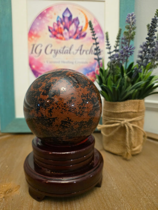 Large Mahogany Obsidian Sphere | 2.5" Polished Natural Volcanic Glass | Decorative Crystal Sphere | Exact Stone
