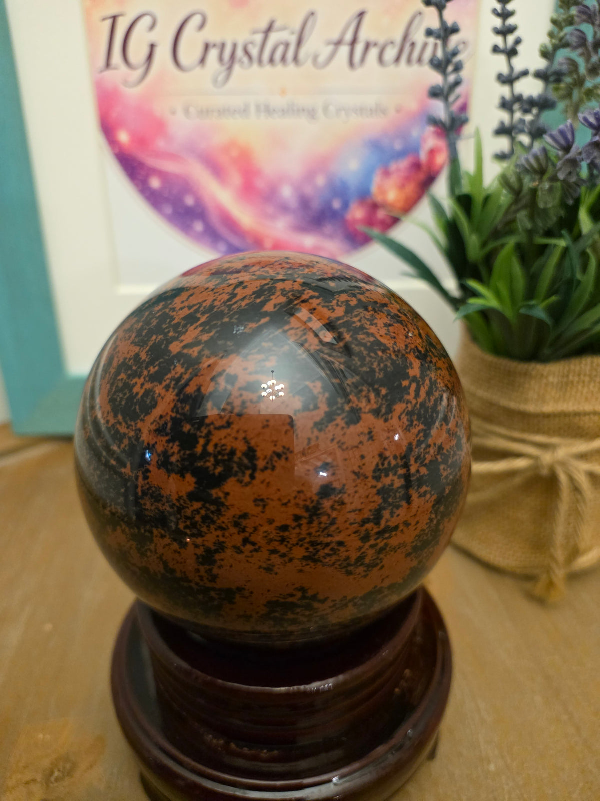Large Mahogany Obsidian Sphere | 2.5" Polished Natural Volcanic Glass | Decorative Crystal Sphere | Exact Stone