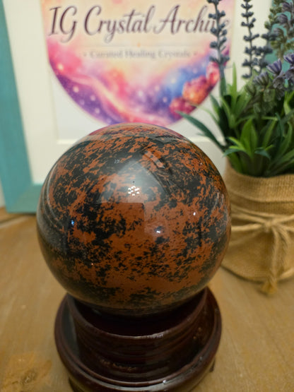 Large Mahogany Obsidian Sphere | 2.5" Polished Natural Volcanic Glass | Decorative Crystal Sphere | Exact Stone