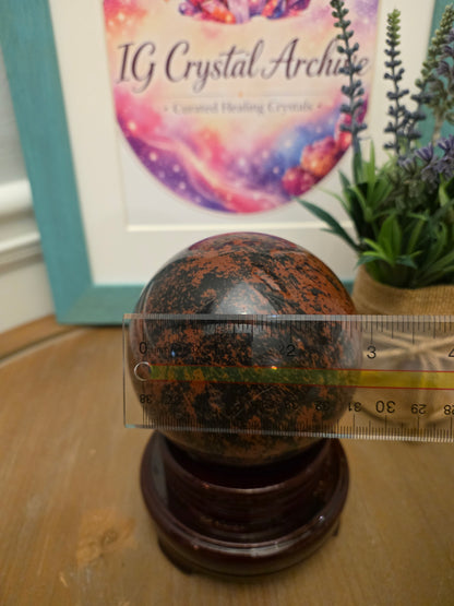 Large Mahogany Obsidian Sphere | 2.5" Polished Natural Volcanic Glass | Decorative Crystal Sphere | Exact Stone