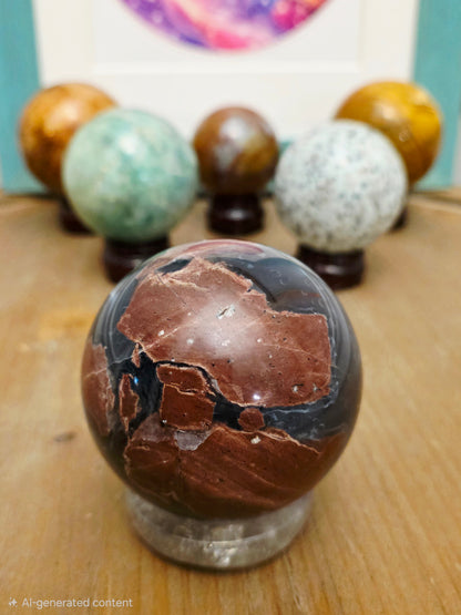 Natural Brecciated Red Jasper Sphere | Black & Red Jasper Crystal Sphere | Polished Gemstone Décor | 2.25" Collectible Sphere