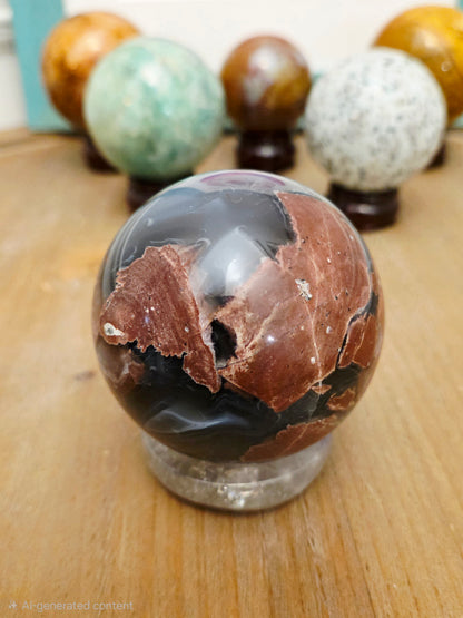 Natural Brecciated Red Jasper Sphere | Black & Red Jasper Crystal Sphere | Polished Gemstone Décor | 2.25" Collectible Sphere