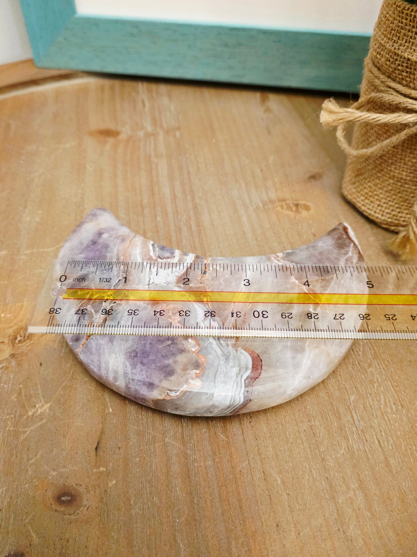 Pink Amethyst Agate Crescent Moon | Natural Pink Amethyst Crystal Moon | Banded Agate Home Décor | One-of-a-Kind Display Piece