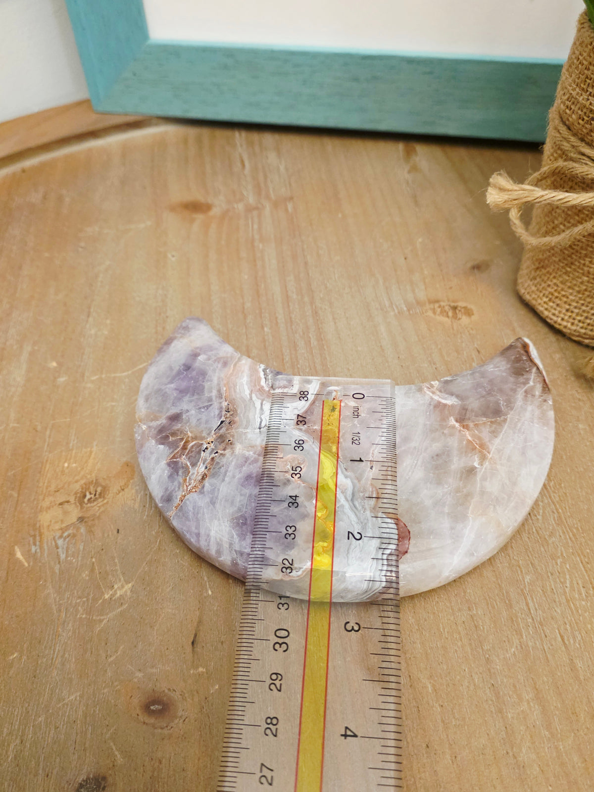 Pink Amethyst Agate Crescent Moon | Natural Pink Amethyst Crystal Moon | Banded Agate Home Décor | One-of-a-Kind Display Piece