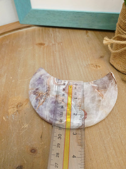 Pink Amethyst Agate Crescent Moon | Natural Pink Amethyst Crystal Moon | Banded Agate Home Décor | One-of-a-Kind Display Piece