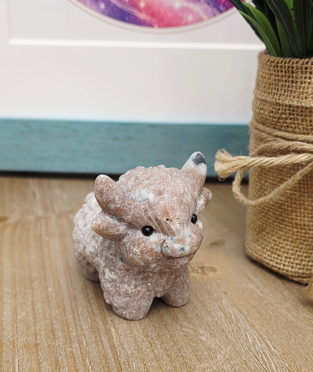 Pink Aragonite Baby Triceratops Crystal Carving | Hand-Carved Dinosaur Figurine | Natural Stone Collectible