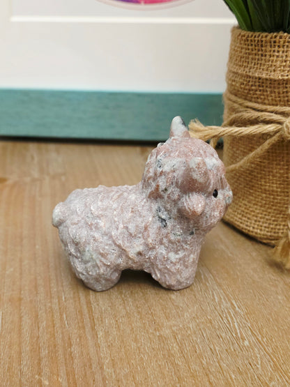 Pink Aragonite Baby Triceratops Crystal Carving | Hand-Carved Dinosaur Figurine | Natural Stone Collectible