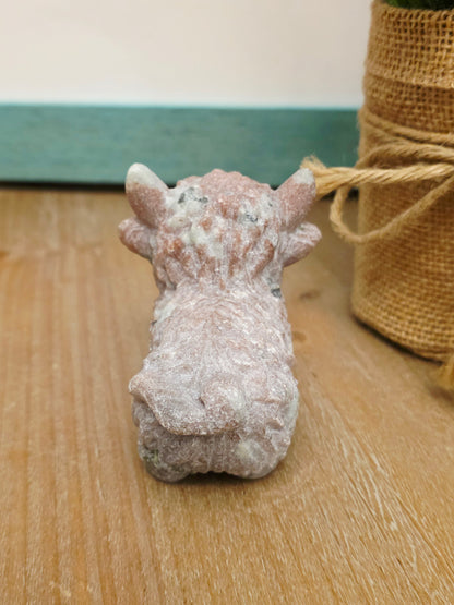 Pink Aragonite Baby Triceratops Crystal Carving | Hand-Carved Dinosaur Figurine | Natural Stone Collectible