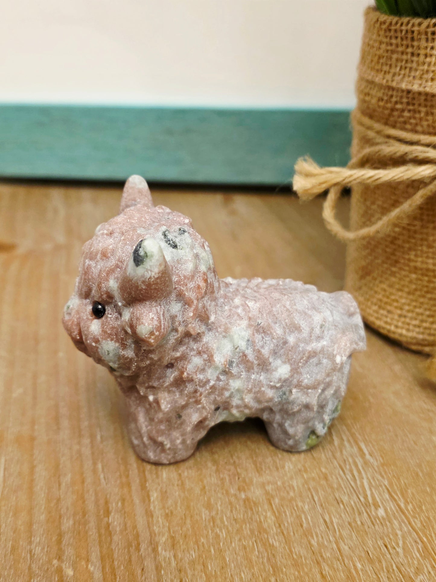Pink Aragonite Baby Triceratops Crystal Carving | Hand-Carved Dinosaur Figurine | Natural Stone Collectible