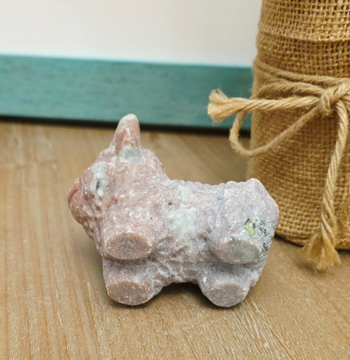 Pink Aragonite Baby Triceratops Crystal Carving | Hand-Carved Dinosaur Figurine | Natural Stone Collectible