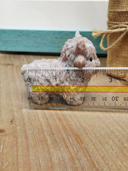 Pink Aragonite Baby Triceratops Crystal Carving | Hand-Carved Dinosaur Figurine | Natural Stone Collectible