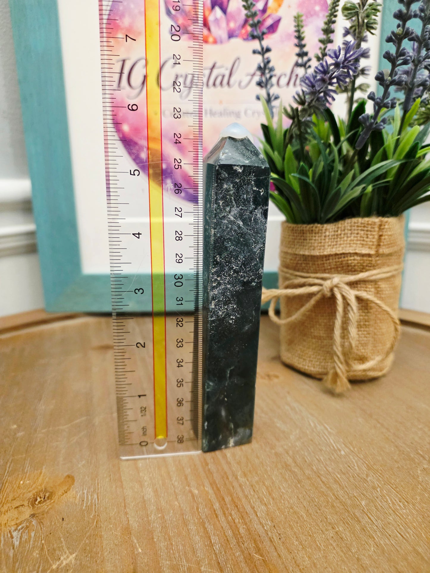 Natural Moss Agate Crystal Tower | Polished Green Moss Agate Point | 5" Decorative Crystal Tower | One-of-a-Kind Mineral Specimen
