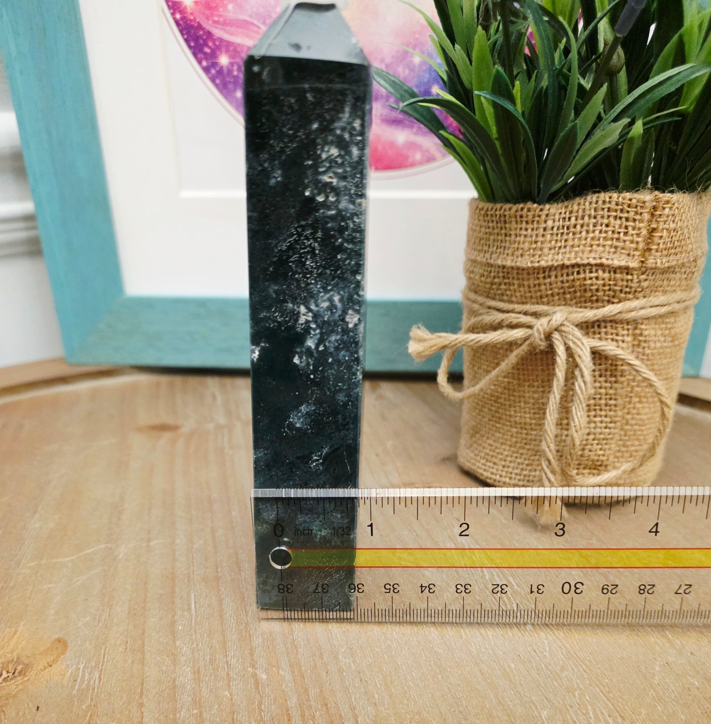Natural Moss Agate Crystal Tower | Polished Green Moss Agate Point | 5" Decorative Crystal Tower | One-of-a-Kind Mineral Specimen