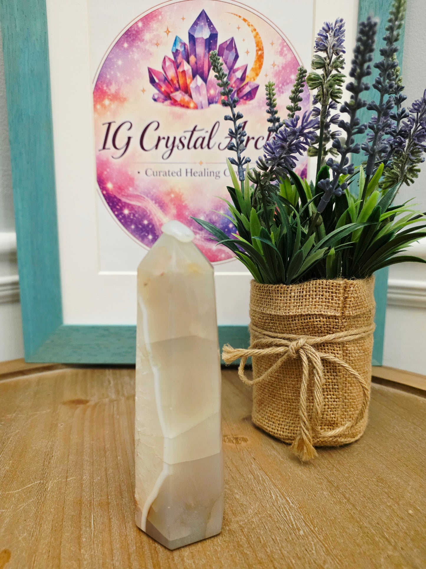 Natural Druzy Agate Tower | Polished Banded Agate Crystal Point with Quartz Druzy | Grey & Cream Agate Decor | One-of-a-Kind Mineral Specimen