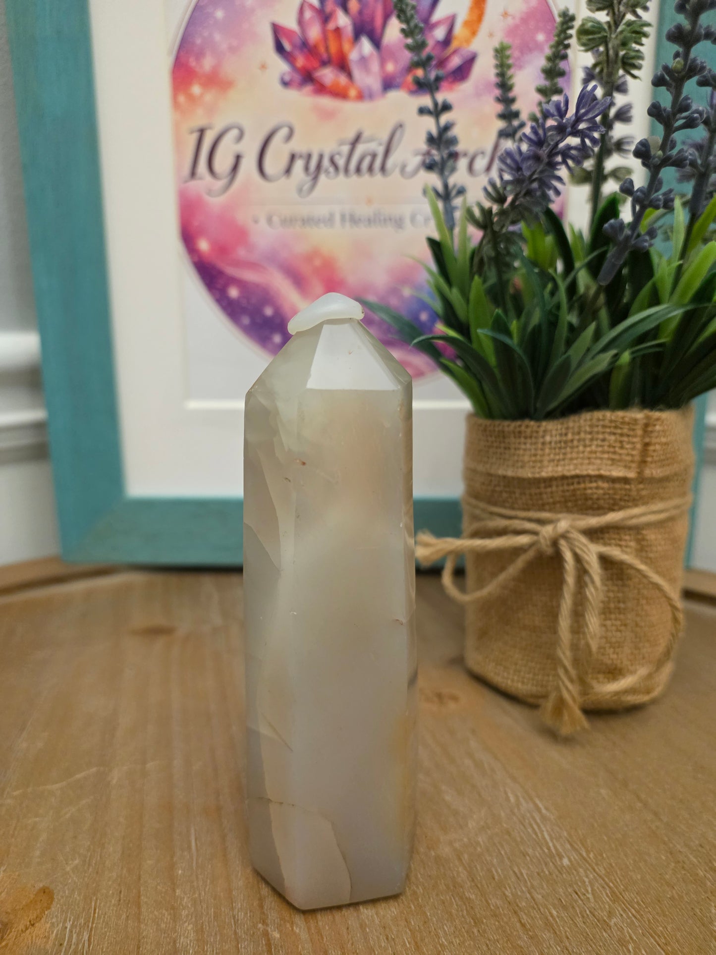 Natural Druzy Agate Tower | Polished Banded Agate Crystal Point with Quartz Druzy | Grey & Cream Agate Decor | One-of-a-Kind Mineral Specimen