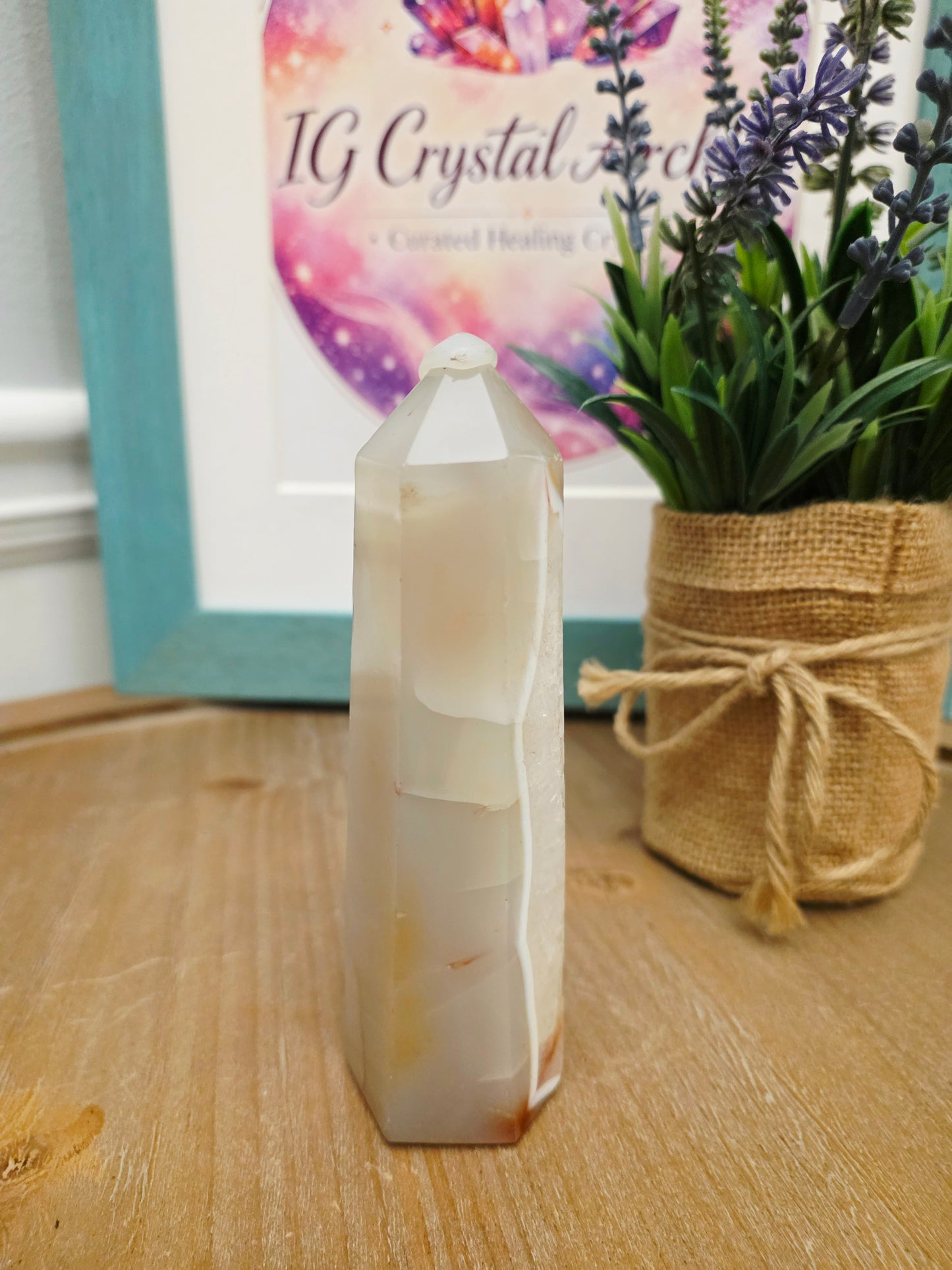 Natural Druzy Agate Tower | Polished Banded Agate Crystal Point with Quartz Druzy | Grey & Cream Agate Decor | One-of-a-Kind Mineral Specimen